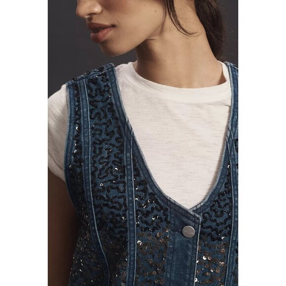 Pilcro Sparkle Denim Button-Front Mini Dress M - Picture 2 of 4